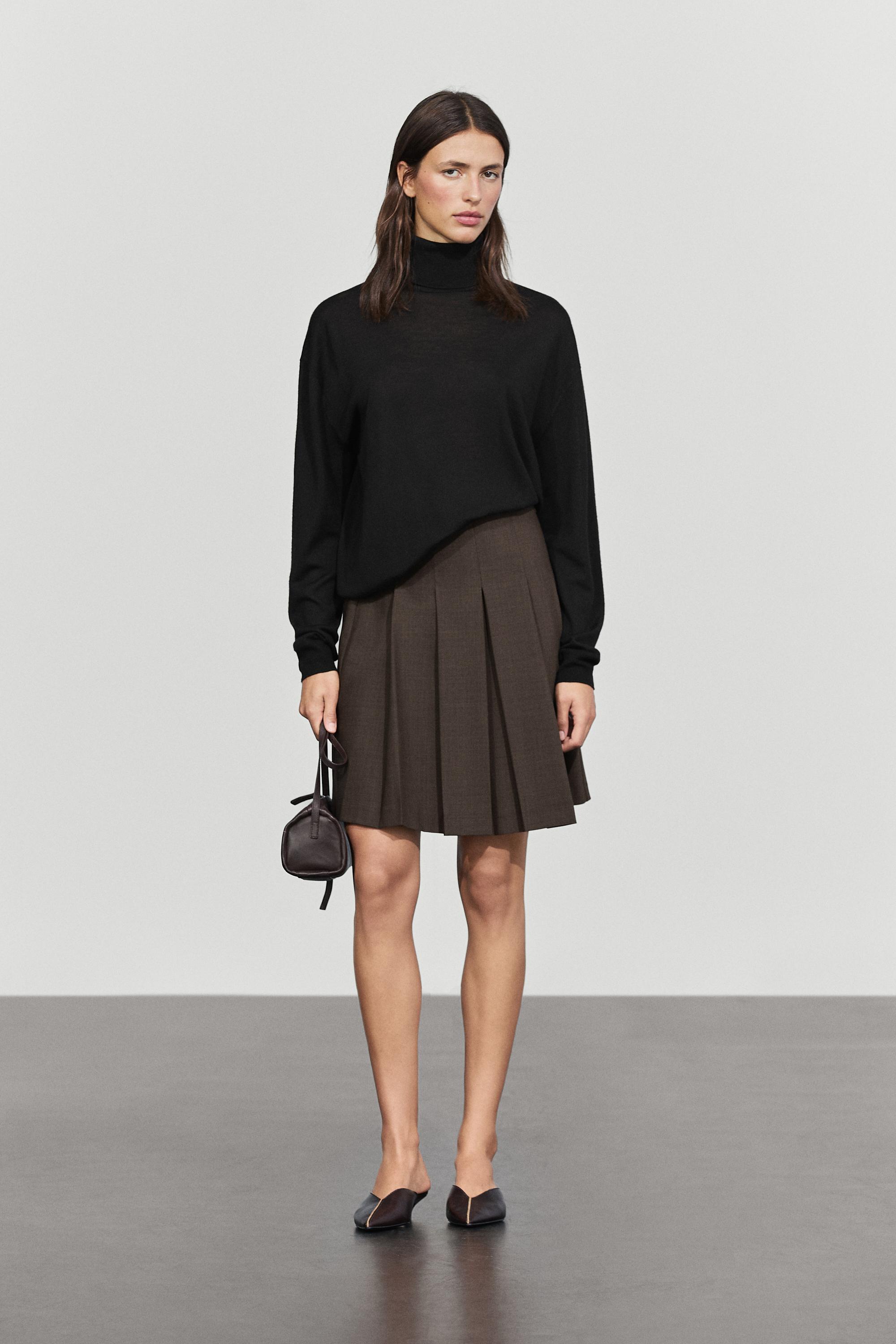 Wool blend pleated mini skirt